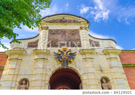 Peter Gate with double-headed Imperial Eagle of State Museum of Leningrad History building Peter Gate with double-headed Imperial Eagle of State Museum of Leningrad History building 84129501