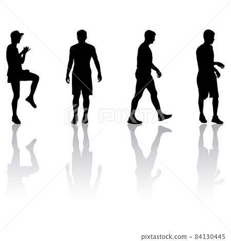 Silhouette Group of People Standing on White Background Silhouette Group of People Standing on White Background 84130445