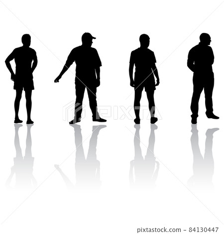 Silhouette Group of People Standing on White Background 84130447