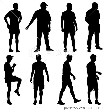 Silhouette Group of People Standing on White Background 84130449