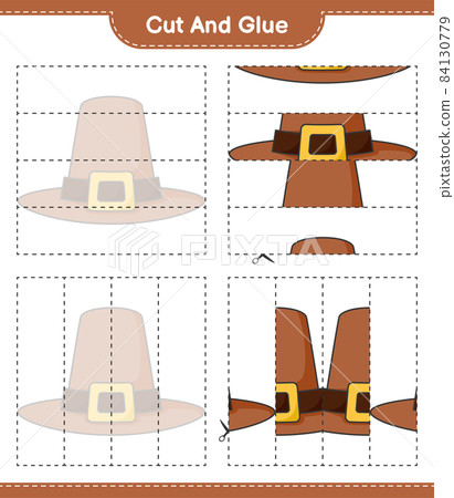 Cut and glue, cut parts of Hat and glue them. Educational children game, printable worksheet, vector illustration Cut and glue, cut parts of Hat and glue them. Educational children game, printable worksheet, vector illustration 84130779