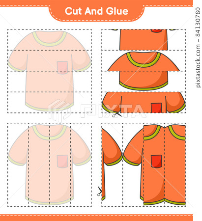 Cut and glue, cut parts of T-shirt and glue them. Educational children game, printable worksheet, vector illustration 84130780