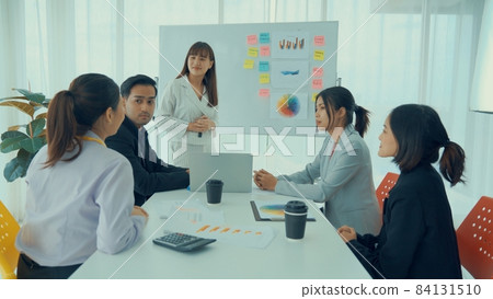Business project presentation by proficiently skilled businesswoman team leader 84131510