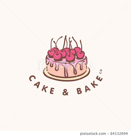 Cake bakery concept logo with cherry 84132694