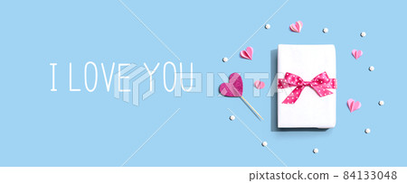 I love you message with a gift box and hearts I love you message with a gift box and hearts 84133048