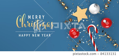 Christmas candy cane and baubles - 3D render Christmas candy cane and baubles - 3D render 84133131