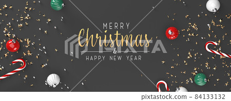 Christmas candy canes and baubles - 3D render Christmas candy canes and baubles - 3D render 84133132