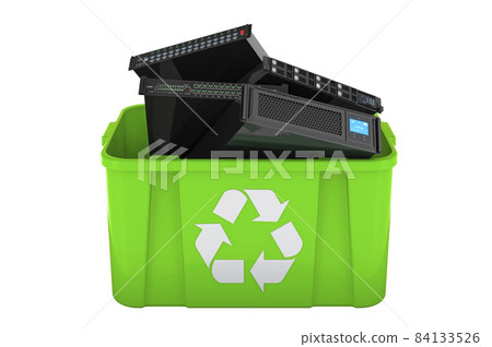 Recycling trash can with server equipment. 3D rendering 84133526