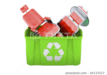 Recycling trash can with barber chairs. 3D rendering 84133527
