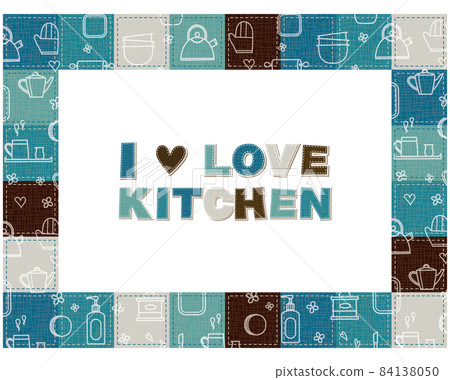 Patterned quilt patchwork style of kitchen utensils material 84138050