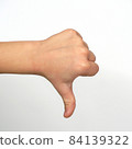 Hand showing thumb down. Baby hand 84139322