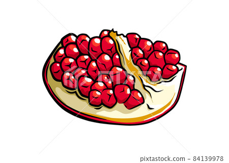 Pomegranate fruit with seeds. Colored exotic pomegranate fruit. Vector illustration Pomegranate fruit with seeds. Colored exotic pomegranate fruit. Vector illustration 84139978