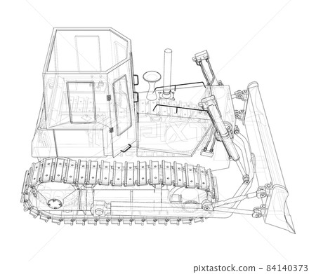 Earth mover, bulldozer. Vector rendering of 3d Earth mover, bulldozer. Vector rendering of 3d 84140373