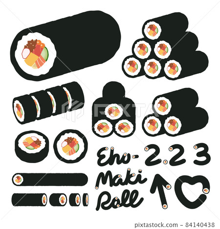 Setsubun Ehomaki Illustration Lines, characters, and figures set 84140438