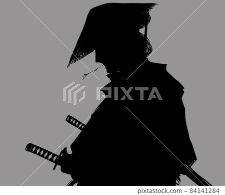 歌舞伎演員扮演江戶武士，頭戴針織帽，嘴裡含著一根樹枝，然後流走。 84141284