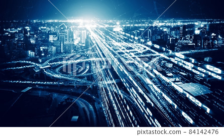 Digital data flow on road in concept of cyber global communication and coding 84142476