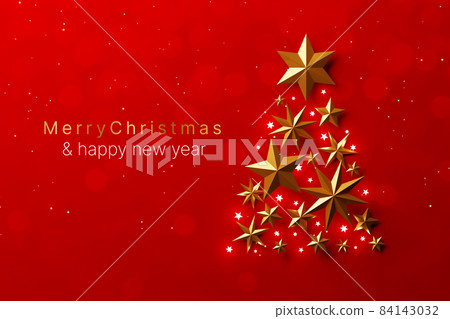 Christmas tree made of gold stars on red... - Stock Illustration ...