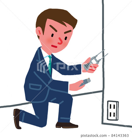 A man looking for eavesdropping radio waves with a detector 84143363