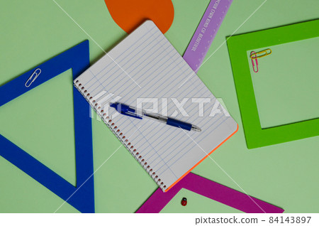 Beautiful bright layout of school subjects top view Beautiful bright layout of school subjects top view 84143897