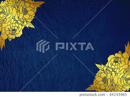 Gold leaf peony frame background on blue background 84143965