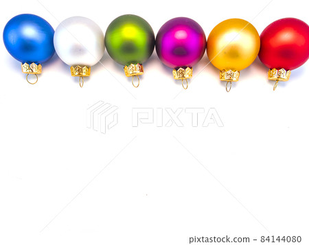 Christmas toys on a white background with free space for writing text. Christmas toys on a white background with free space for writing text. 84144080