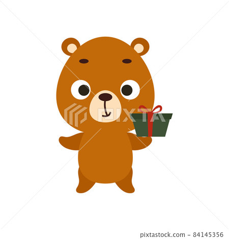 Cute Christmas bear with gift on white... - Stock Illustration ...