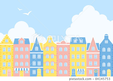 彩色房屋排列的城市插圖背景素材 彩色房屋排列的城市插圖背景素材 84145753