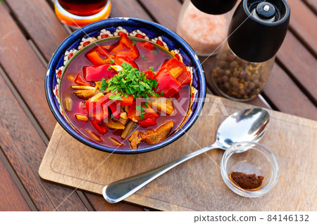 Uigur soup lagman with meat and vegetables Uigur soup lagman with meat and vegetables 84146132