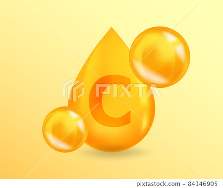 Vitamin C Ascorbic acid. Realistic Vitamin drop C Ascorbic acid design. 3D Vitamin complex illustration concept. 84146905