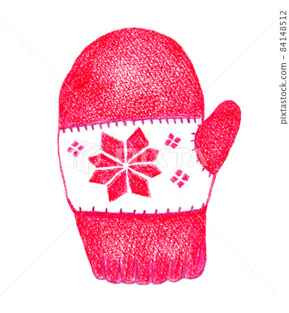 Colored pencil drawing of red gloves 84148512