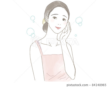 一個女人用一隻手撫摸她的臉頰 一個女人用一隻手撫摸她的臉頰 84148965