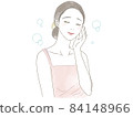 A woman touching her cheeks with one hand while closing her eyes 84148966