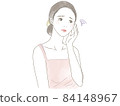 A woman suffering from skin problems while touching her cheeks with one hand 84148967