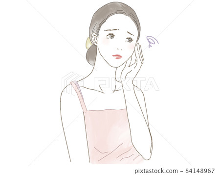 一個女人在用一隻手觸摸她的臉頰時患有皮膚問題 一個女人在用一隻手觸摸她的臉頰時患有皮膚問題 84148967