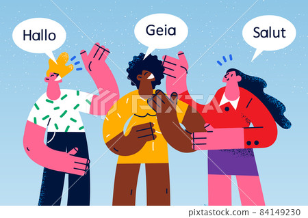 Diverse people talk communicate in different languages  84149230
