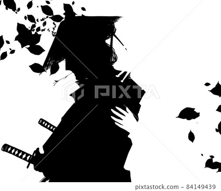 一個擁抱悲傷的年輕武士和一個悲傷的江戶小鎮女孩的剪影 84149439