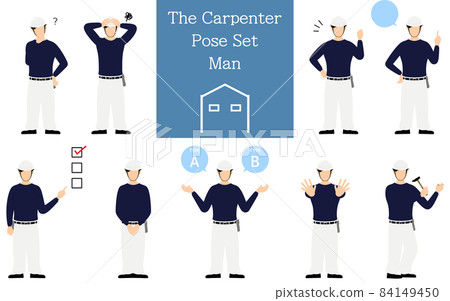 木匠的男性姿勢集、疑惑、擔憂、鼓勵、指點等。 84149450