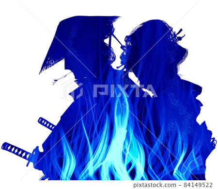 The silhouette of the flame embraced by the Edo town girl who mourns the farewell and the sad young samurai 84149522