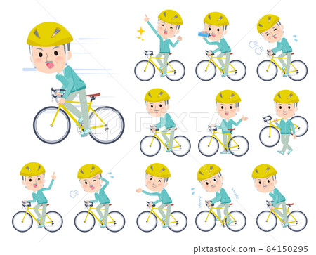 一組騎公路自行車的綠松石球衣老人 84150295