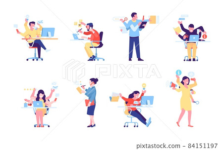 Multitasking people. Office employees with multiple hands and productive business professionals set Multitasking people. Office employees with multiple hands and productive business professionals set 84151197