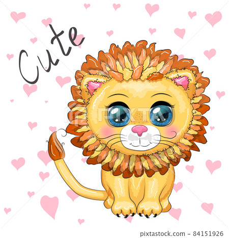 Cartoon lion with expressive eyes. Wild animals, character, childish cute style. 84151926