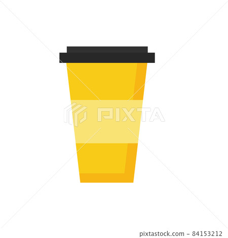 Flat icon with paper cup for coffee, cappuccino or tea in yellow color on white Flat icon with paper cup for coffee, cappuccino or tea in yellow color on white 84153212