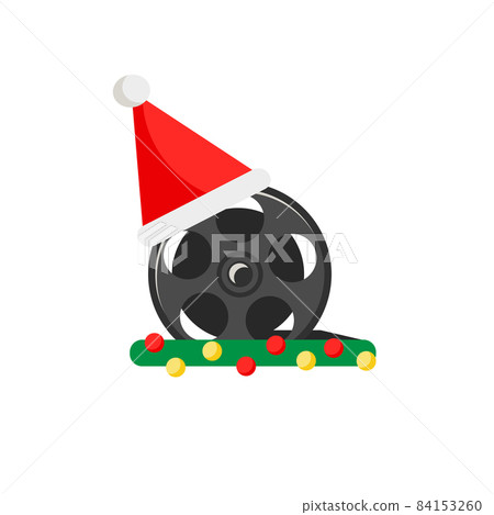 Film reel with red christmas santa hat on white, vector icon Film reel with red christmas santa hat on white, vector icon 84153260