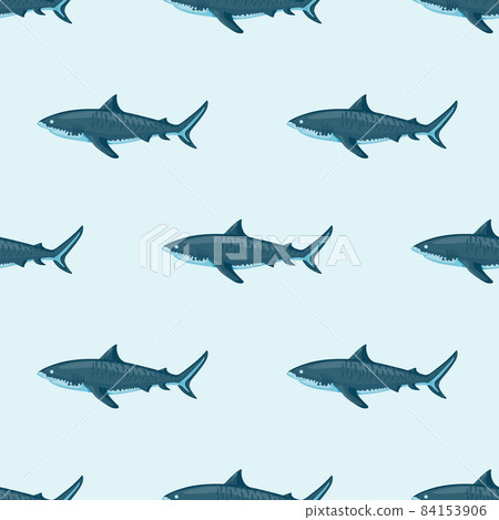 Seamless pattern Tiger shark light background. Green textured of marine fish for any purpose. 84153906