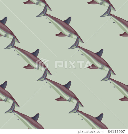 Seamless pattern shark Mako on pastel green background. Animal templates for fabric. 84153907