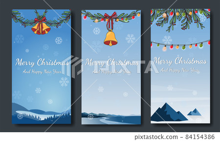 Merry Christmas greeting cards, landscape concept of greeting, Vector design element. Merry Christmas greeting cards, landscape concept of greeting, Vector design element. 84154386