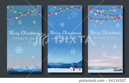 Merry Christmas greeting card set with new year text quote. Includes deer, xmas ornament, holly leaf. 84154387
