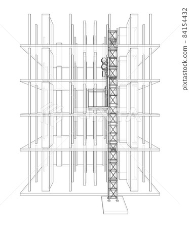 Building under construction with mast lifts Building under construction with mast lifts 84154432
