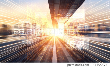 Digital data flow on road in concept of cyber global communication and coding 84155375