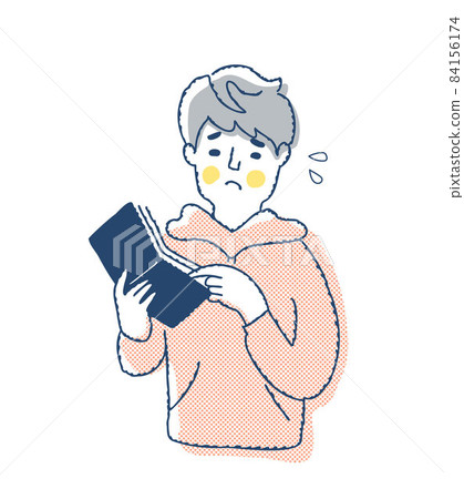 A young man in trouble looking at the money in his wallet 84156174